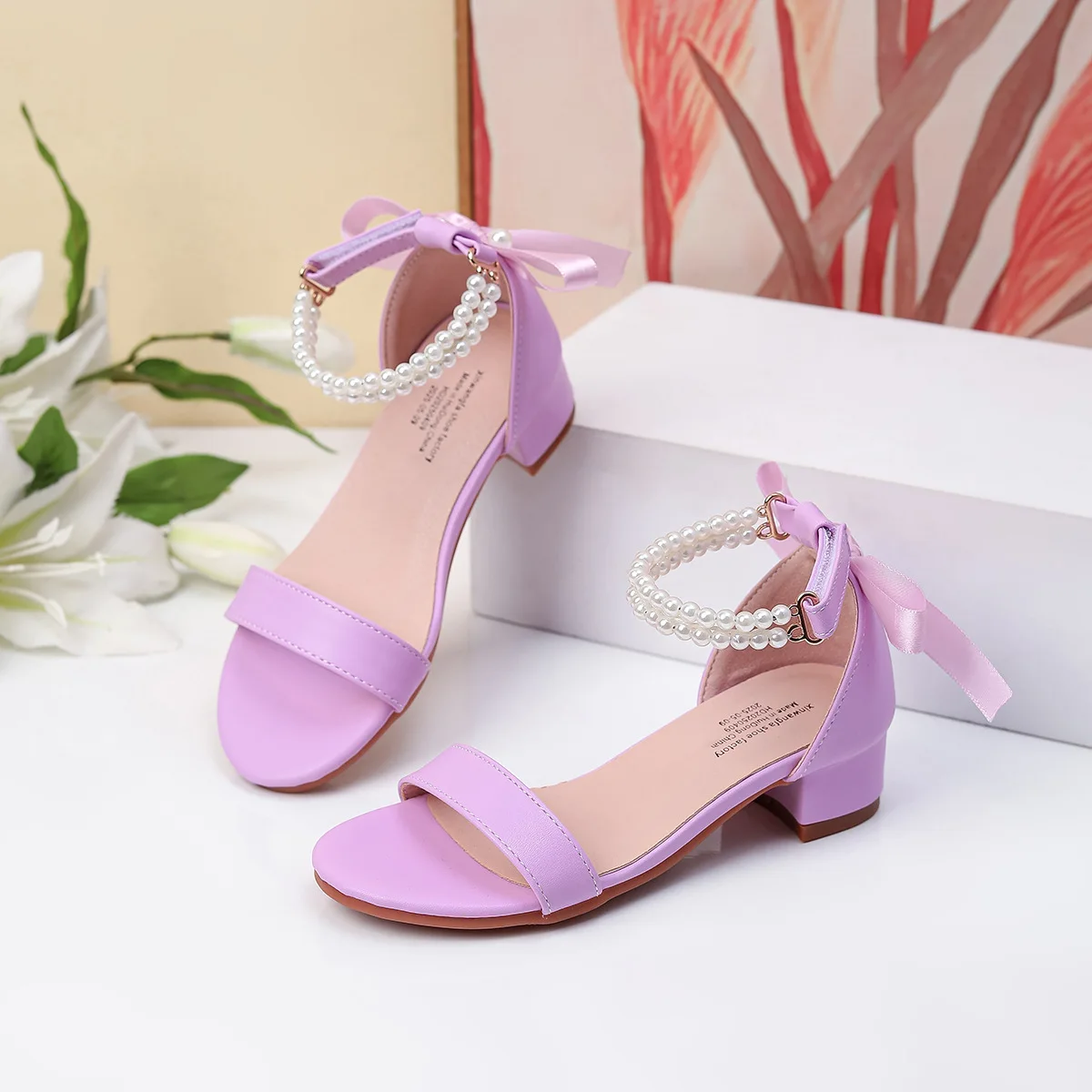 Summer New Children's Sandals Fashion Girls' High Heels Pearl Decoration Open Toed Girls' Princess Sandals Size 28-38