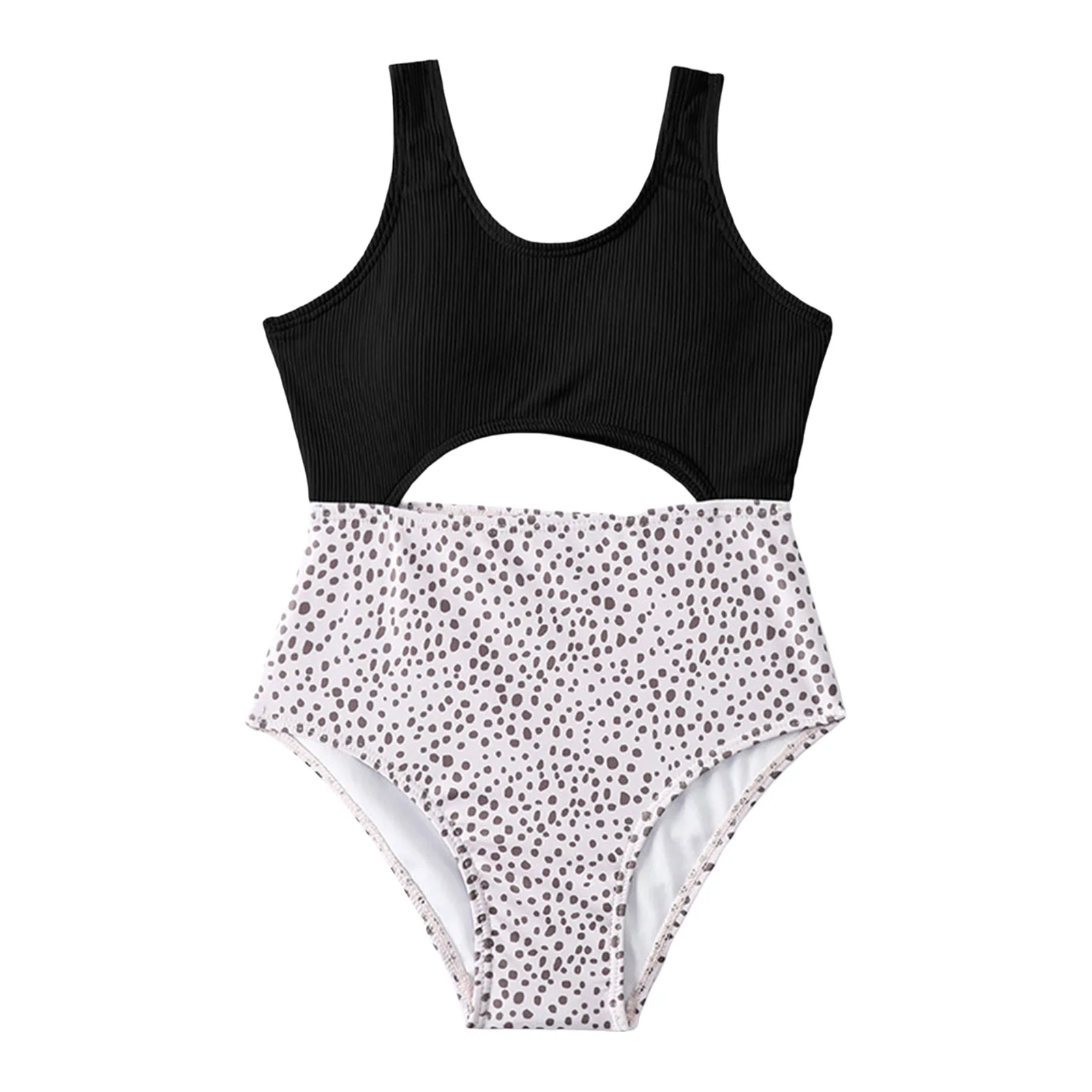 

Kids Girls Leopard-print One-piece Swimsuit Sleeveless Cutout Design Bodysuit Leotard for Pool Ocean Surf Beach Summer Fun Day