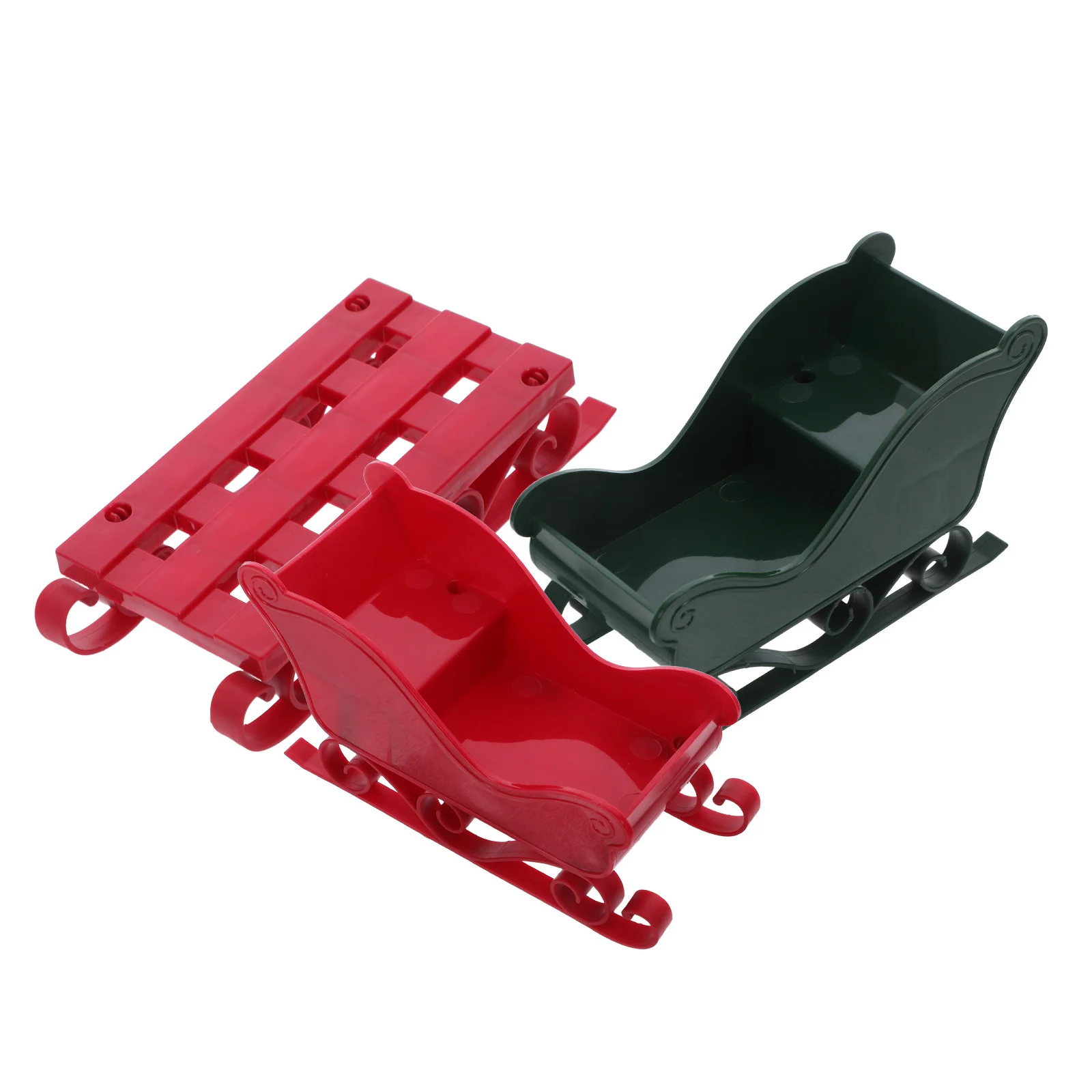 3Pcs Christmas Sleigh Snow Sled Mini Santa Plastic Tabletop Holiday Centerpiece Sleigh Party Decor Christmsa Miniature Sled