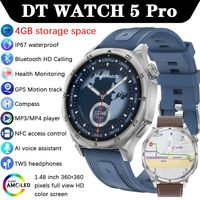 NEW DT Watch 5 Pro Men 4GB Memory Offline MP3/MP4 Player NFC Access Control Compass Sport Mode TWS Headset Connection SmartWatch