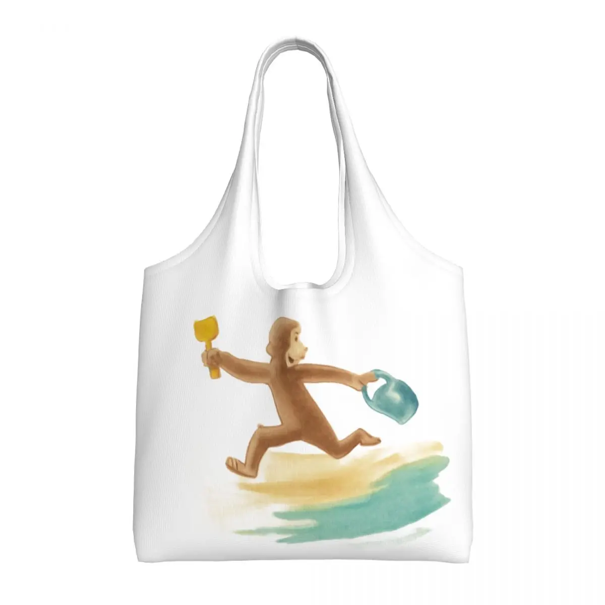 

Curious George's Beach Adventure Large Capacity Canvas Tote Bag Single Shoulder Commute Bag For Women Eco-Friendly Shopping Bag