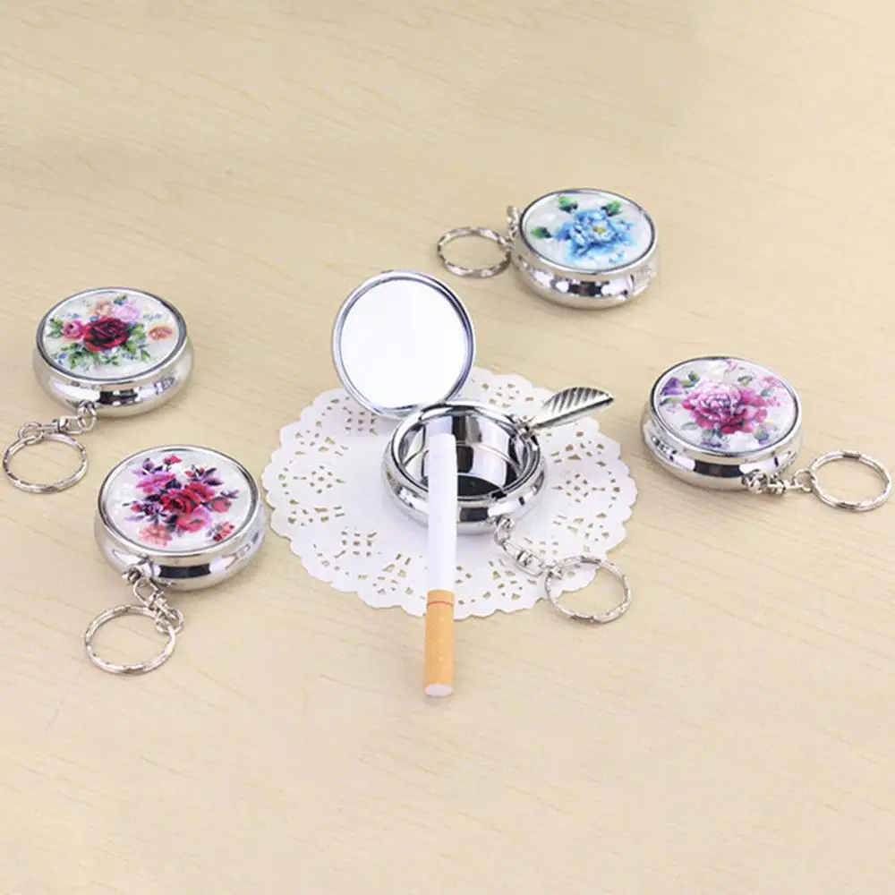 Ashtray Flower Outdoor Car Mini Pocket Stainless Steel Round Keychain