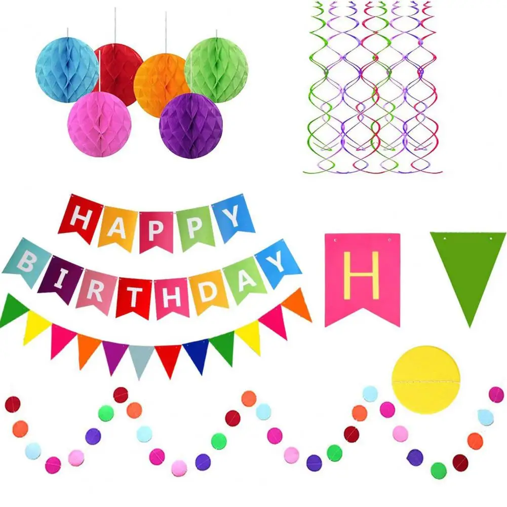 

Birthday Set Colorful Birthday Vibrant Rainbow Birthday Party Decorations Happy Birthday Circle Confetti Garland Swirl Streamers