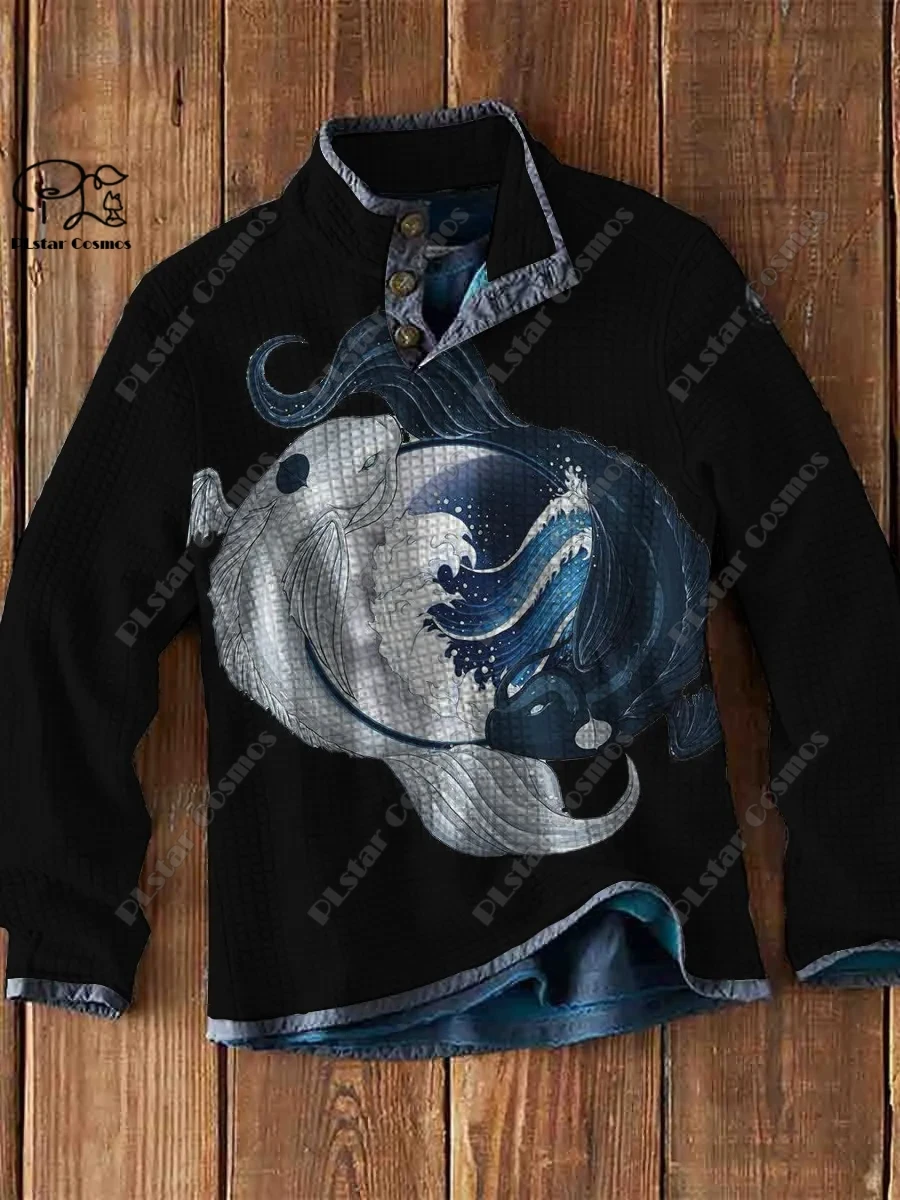 PLstar Cosmos new 3D printing tribal retro pattern series warm stand collar sweater Polo street casual unisex winter Polo L-5