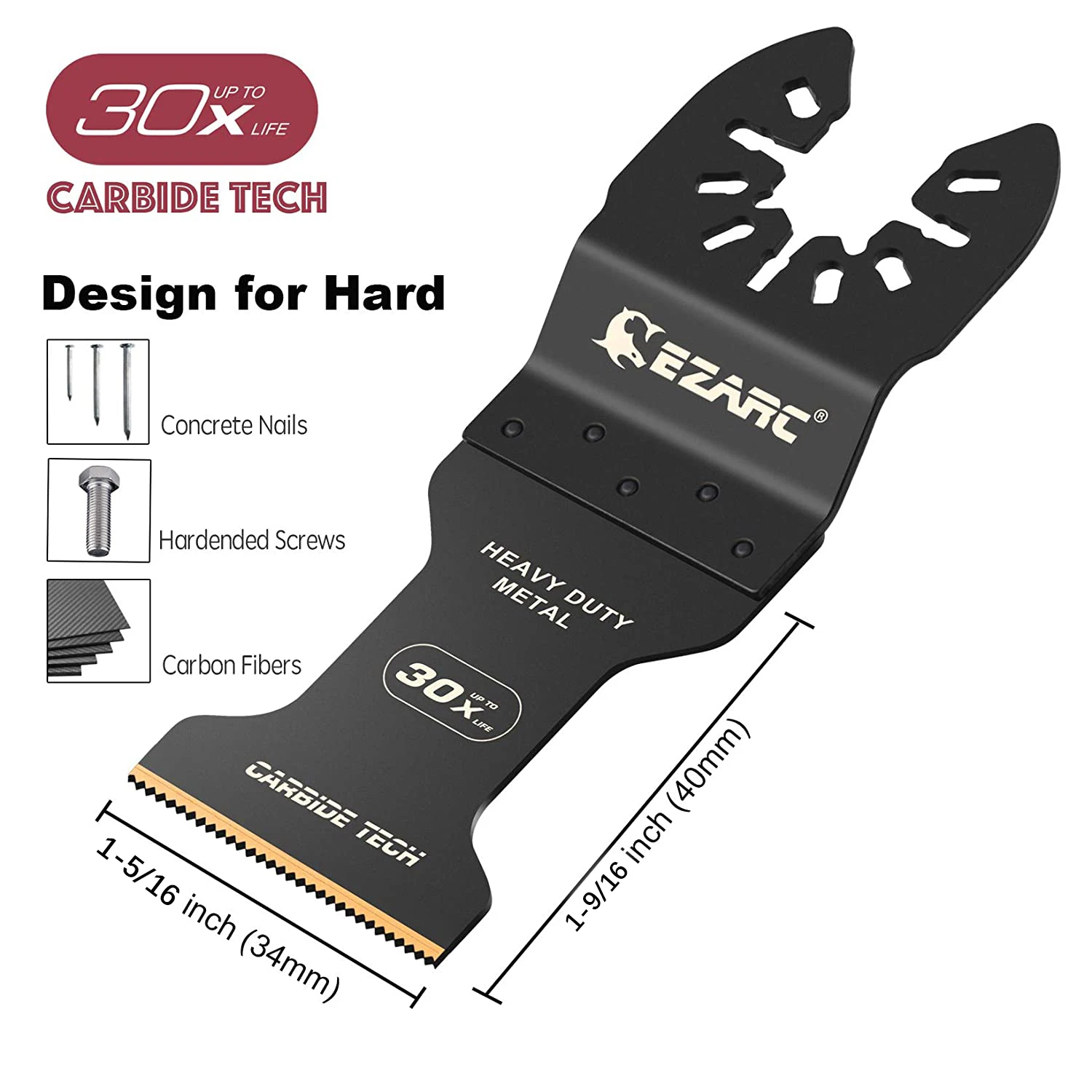 EZARC Carbide Tooth Blade Oscillating Saw Blades 3Pc,Multitool Oscillating Tool Accessories for Cutting Metal,Steel Nails,Screws