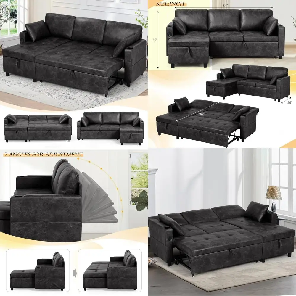 

Секционный диван-кровать U-образной формы из замши с выдвижной функцией, регулируемой спинкой, шезлонгами для хранения и подушками в подлокотнике для S