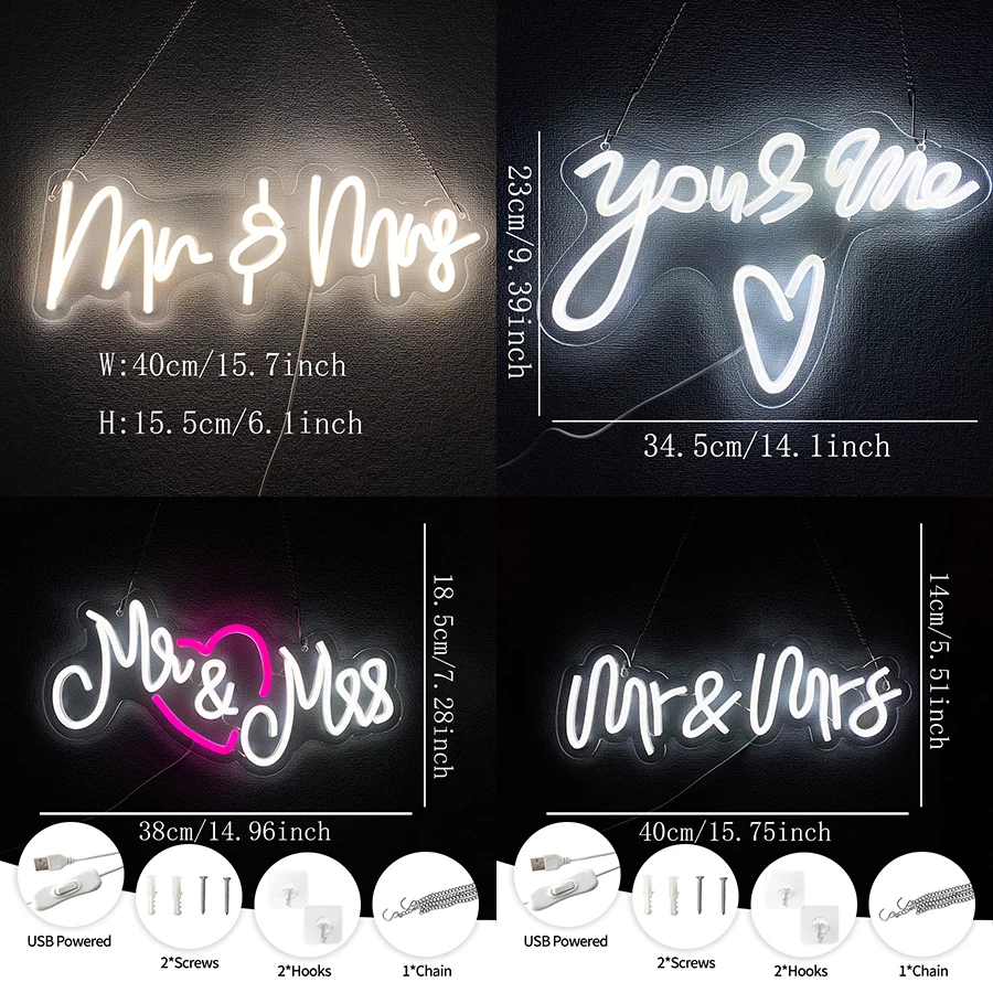 Mr and Mrs Wedding Neon Signs-LED Light Up Sign Neon Wedding Decor Signs Backdrop Deco for Reception Anniversary Engagement Gift