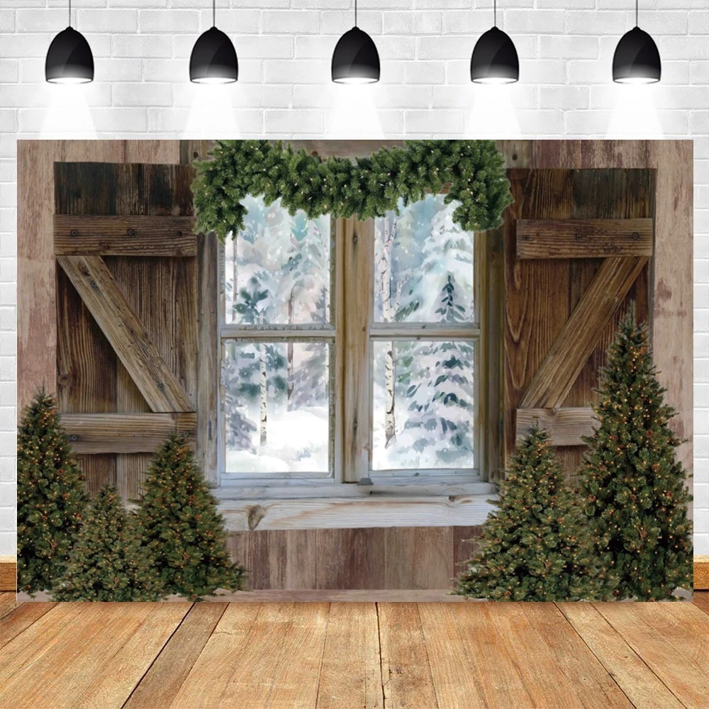 

Merry Christmas Photography Backdrop Photocall Wooden Window Baby Portrait Party Decor Photographic Background Photo Studio Prop