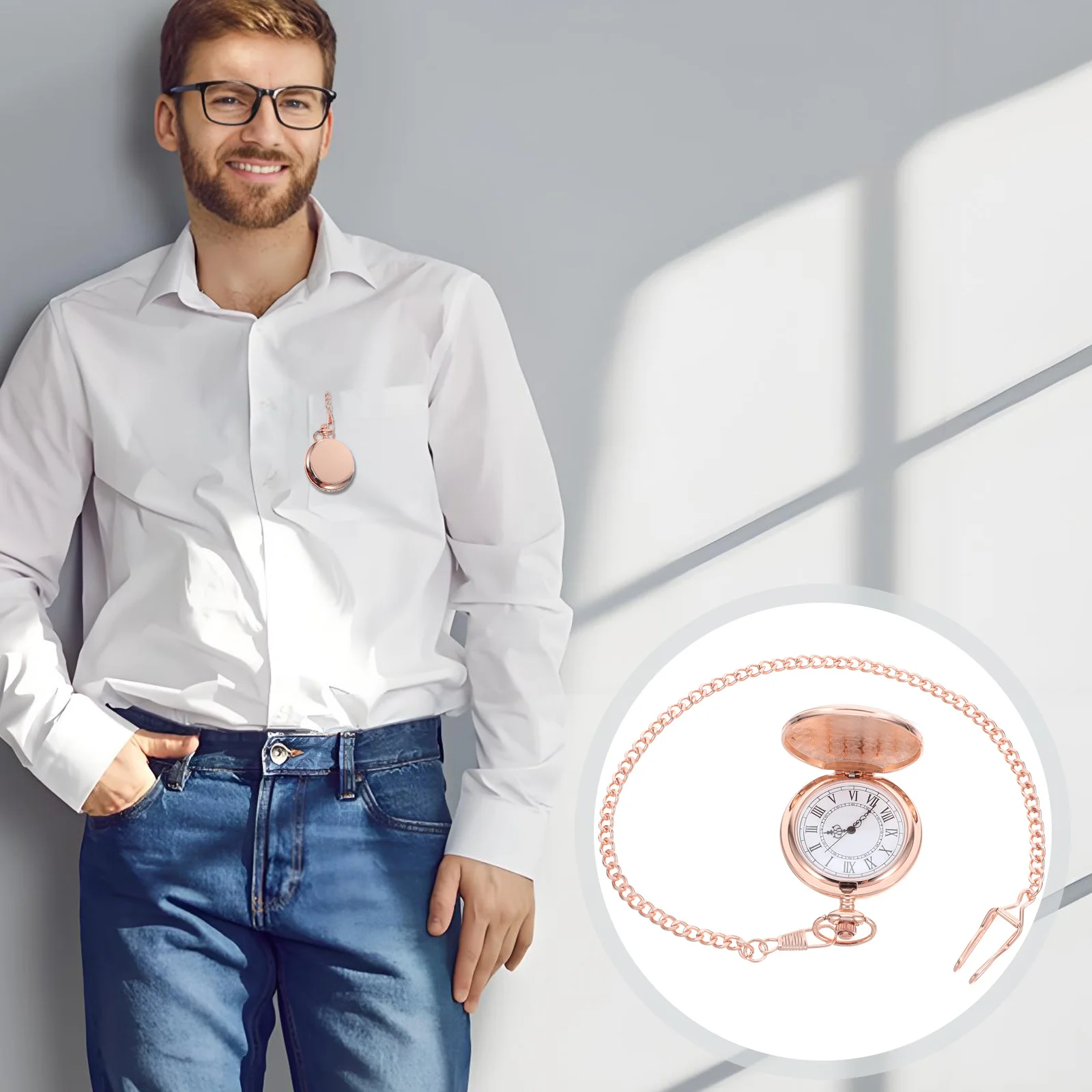 メンズ ヴィンテージ懐中時計 チェーン付き クォーツムーブメント ローマ数字 スムース仕上げ チョッキ スチームパンクコスチューム フォーマルイベント