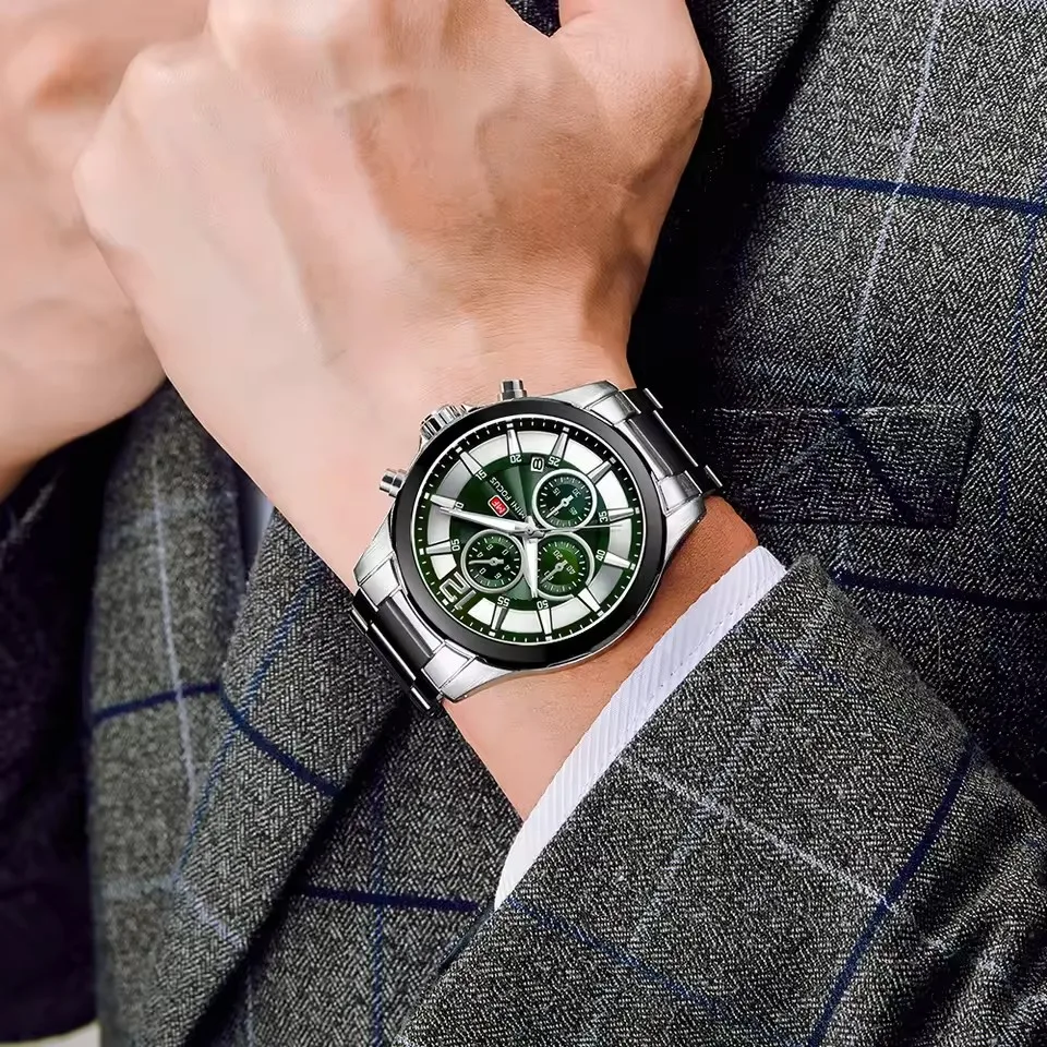 MINI FOCUS 0237 العلامة التجارية ساعة كوارتز رجالية التقويم كرونوغراف مضيئة الصلب حزام الأعمال موضة الساعات للرجل reloj hombre