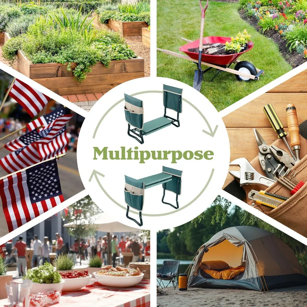 مقعد ومقعد للحديقة قابل للطي 2 في 1 مع جيوب للأدوات - مقعد مريح للبستنة للنساء وكبار السن والهدايا #6