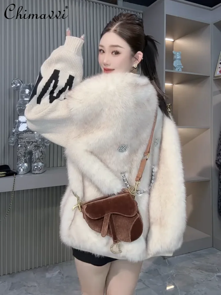 2025 Autumn Winter New Fashion Sheepskin Coat Women Heavy Long Sleeve Warm Elegant Mid-length Faux Wool Fur Baseball Jacket
