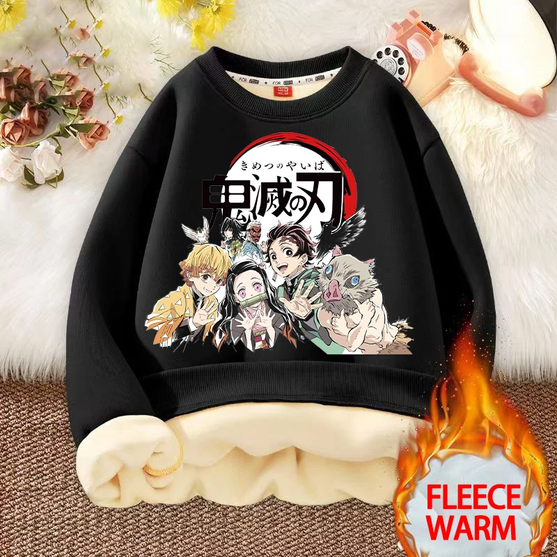 

Demon Slayer Fleece Hoodie Anime Boy Girl Round-neck Casual Sweatshirt Winter Keep Warm Tops Children Clothe Pullovers Xmas Gift