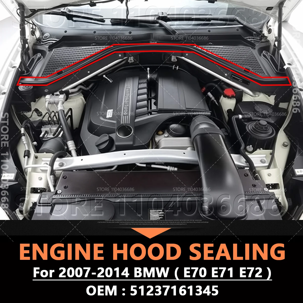 

Для 2007-2014 E70 E71 E72 BMW X5 X6 M уплотнительная прокладка капота двигателя 51237161345