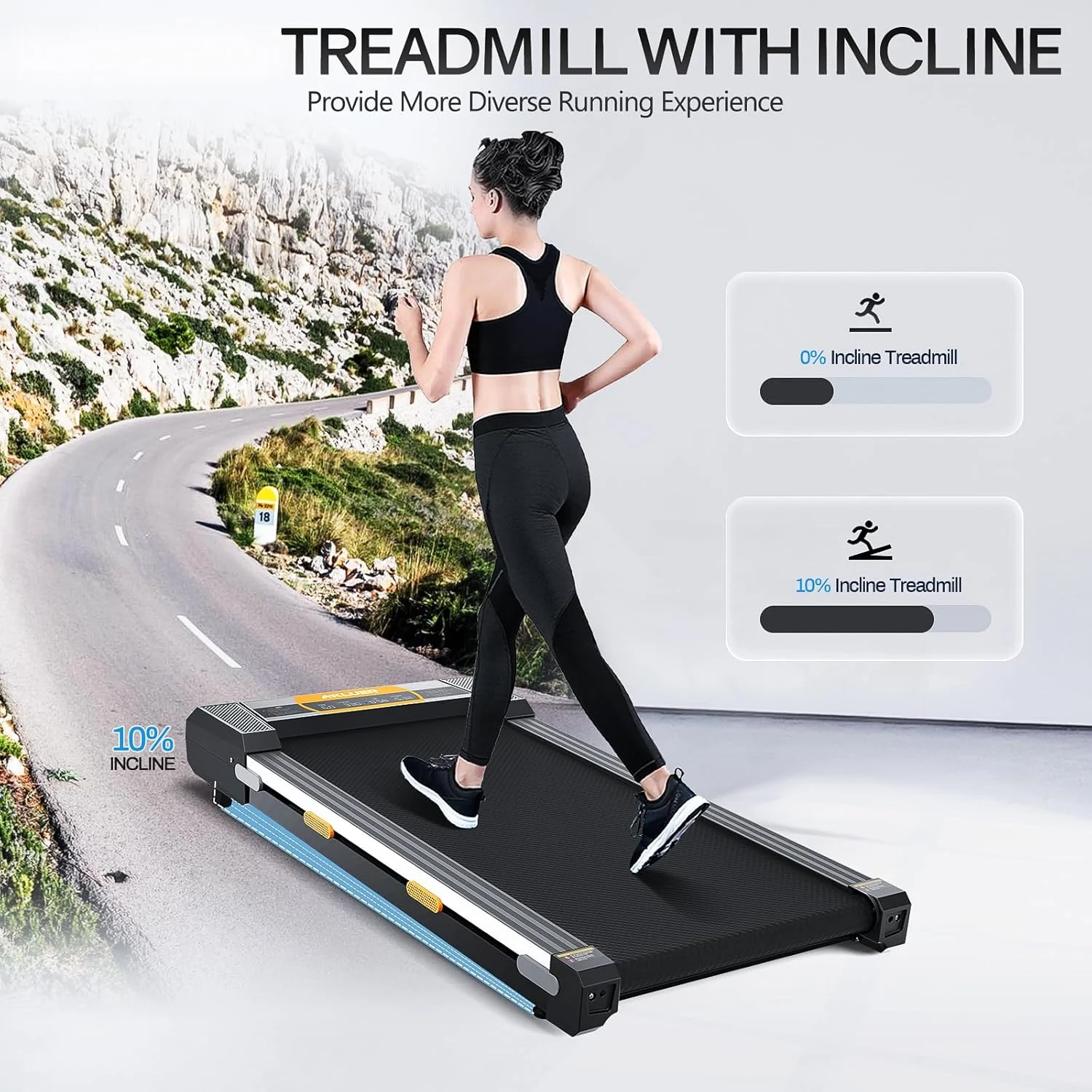 

Walking Pad Treadmill with Incline Under Desk Treadmill, 2 in 1 Portable Compact Treadmill for Home with Remote Control