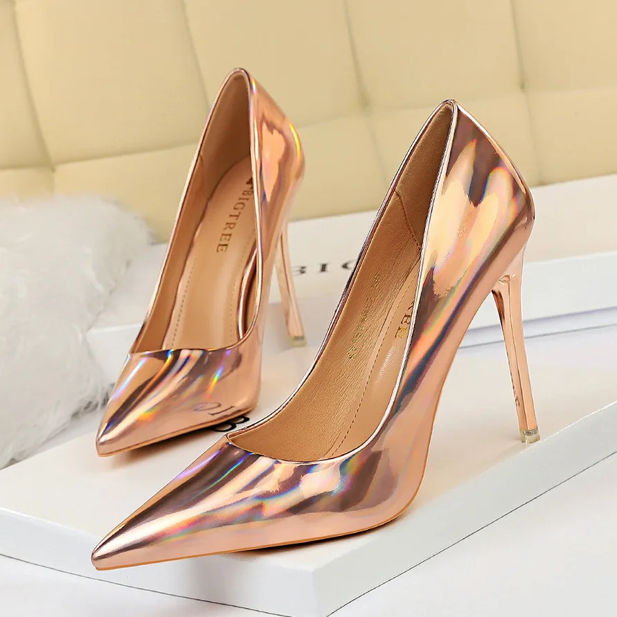 Women High Heels Blue Green Valentine Pumps Luxury Glossy Stiletto Wedding Bridal Nightclub Fashion Simple Solid Color 1829-2