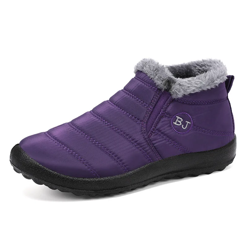 

Women's comfortable and warm snow boots, purple warm plush, yellow anti slip, waterproof fishing boots, men's boots