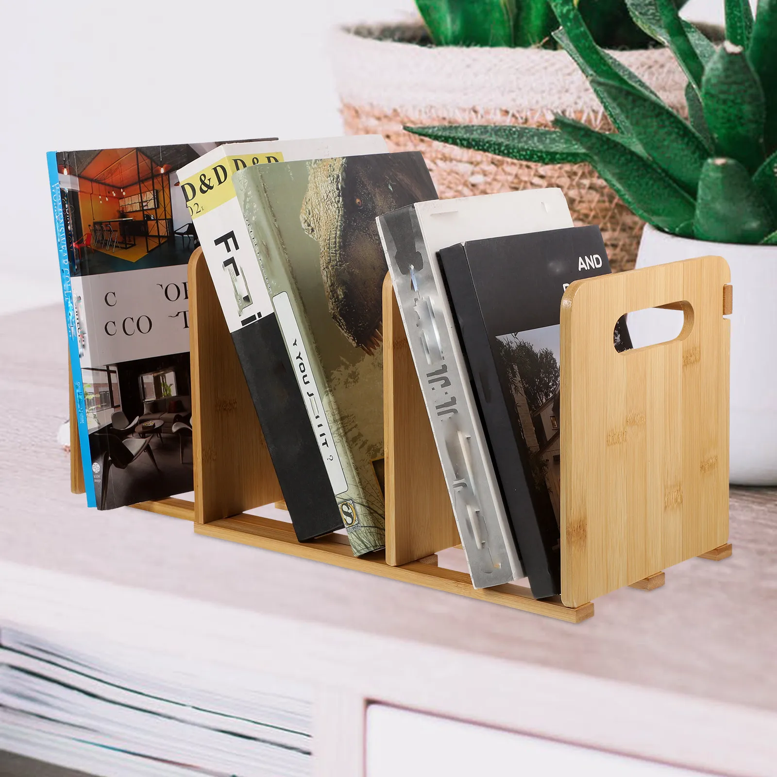Bamboo Adjustable Desktop Book Organizer Retractable Storage Rack Multifunction Office Home Stand Adjustable Bookshelf