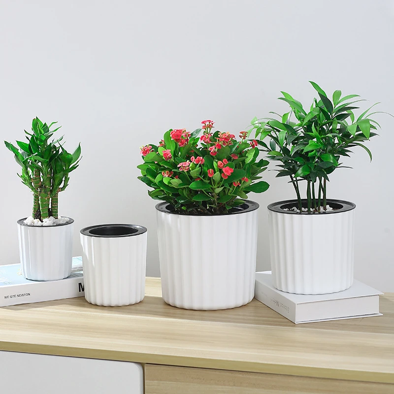 Macetas redondas nórdicas simples Ins, maceta perezosa autoabsorbente blanca, resina engrosada, duradera, resistente a las caídas, transpirable, 1