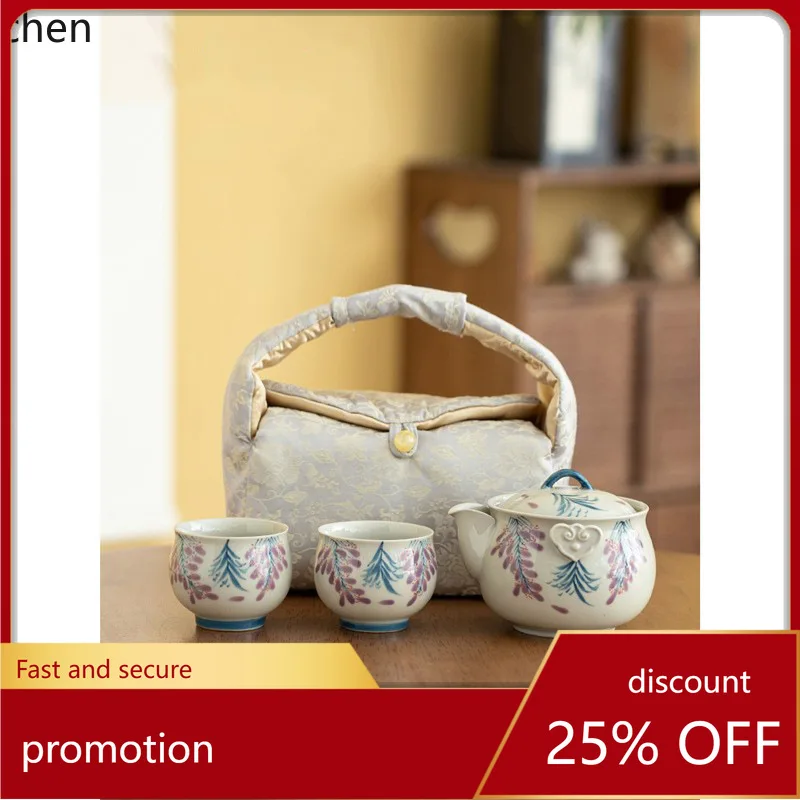 

Zml one pot two cups travel tea set - portable ceramic quick cup for outdoor camping and tea drinking