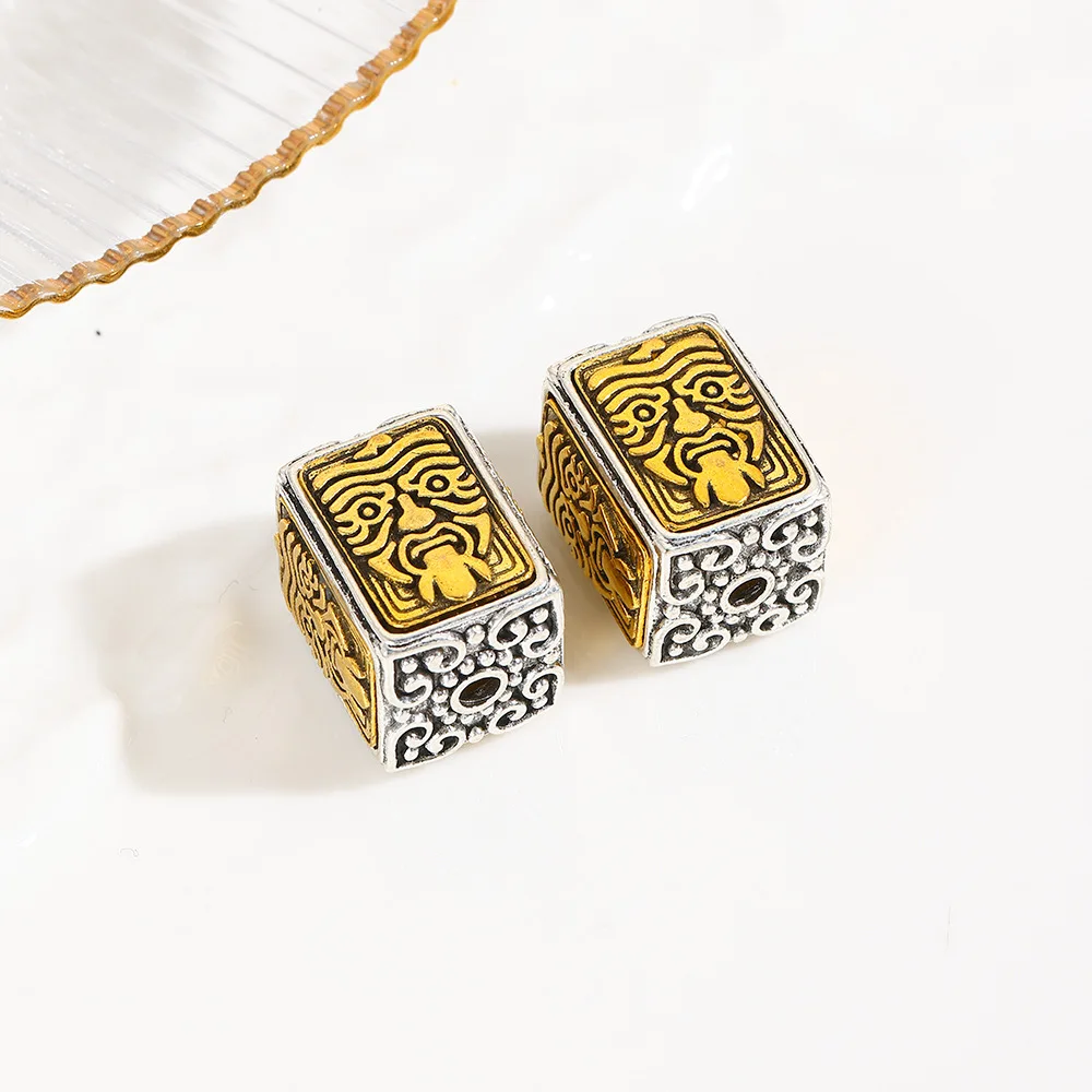Alloy retro style two-color DIY bracelet chain perforated bead jewelry accessories necklace earrings bead spacer material