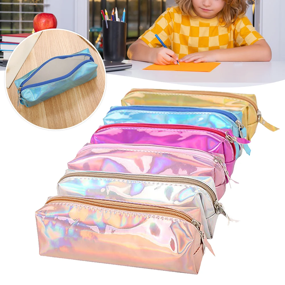 Fashion Metallic Color Pencil Bag Wear Resistant Stationery Bag For Boys Girls