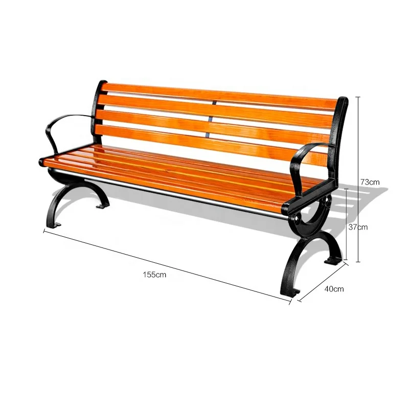 Public Park Timber Bench Seat Metal Feet Long Courtyard Bench