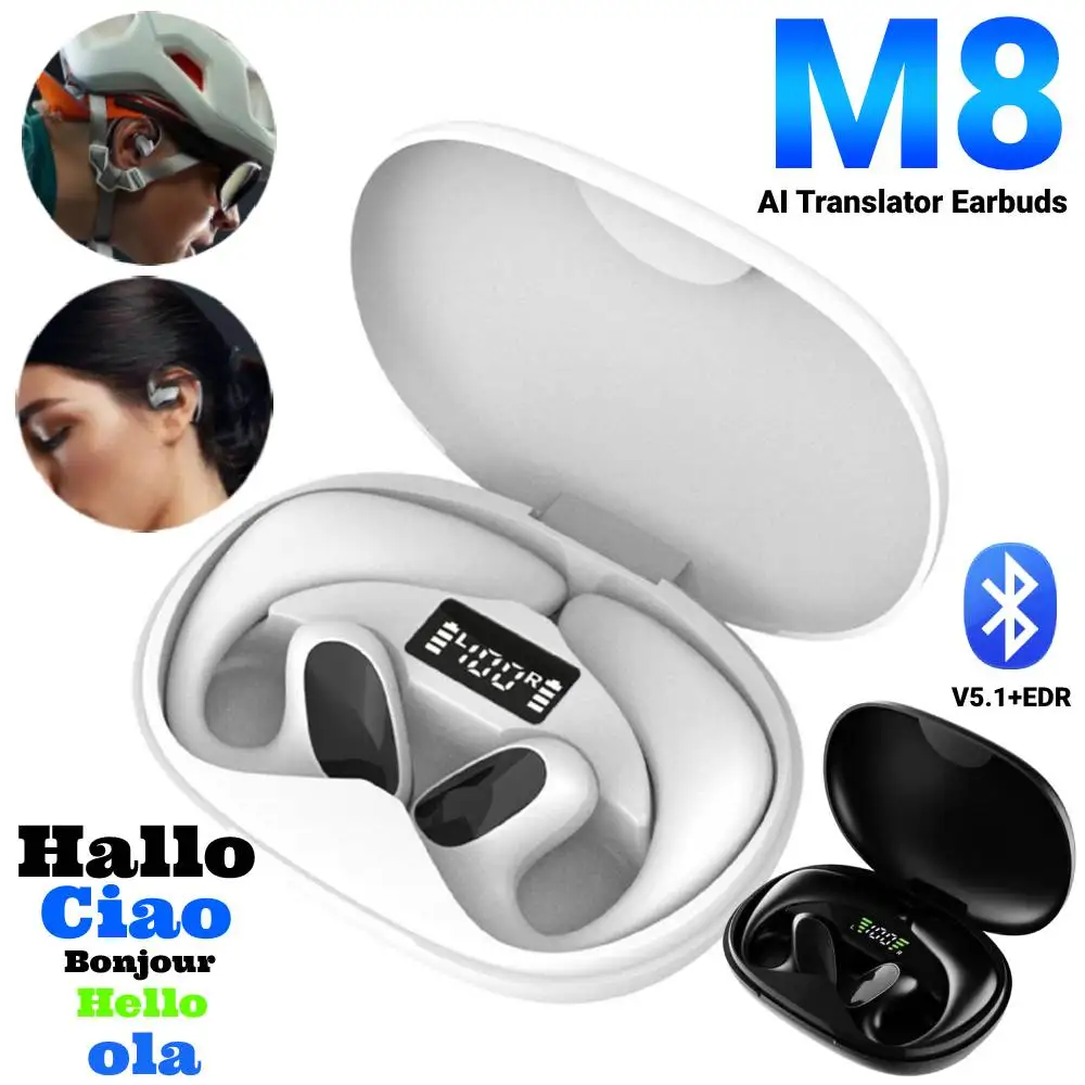 AI Translation Earbuds Two-Way Real-time Translator Headphones 144 Languages Smart Voice Translator Earbuds for iOS and Android