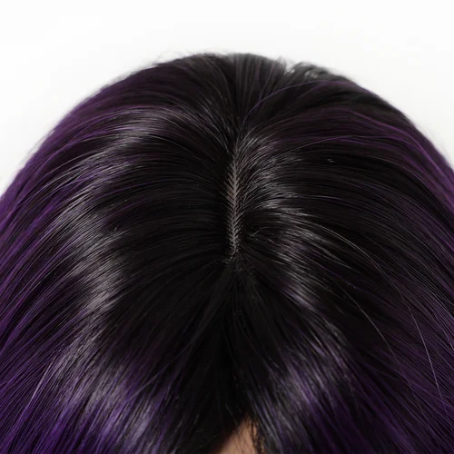 Imagen 2 del producto EASIHAIR pelucas sintéticas moradas para mujer, pelucas de pelo largo y liso en capas con flequillo lateral, pelucas negras moradas ombré resistentes al calor