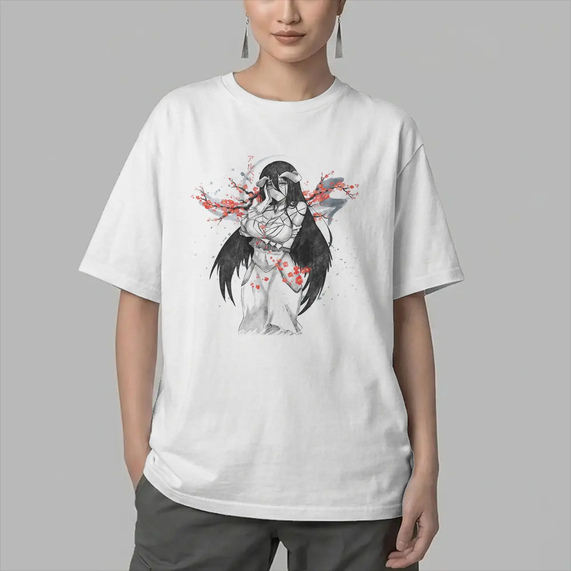 Funny Albedo Overlords Anime T-Shirts Men Crew Neck 100% Cotton T Shirt  Short Sleeve Tees Printing Clothes