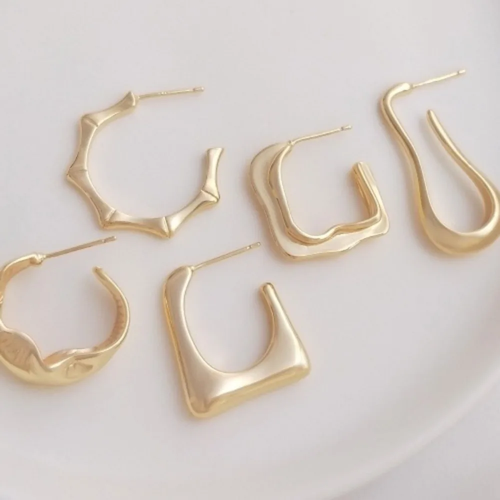 

Copper 14K Gold Color Fashion Stud Earrings C Shaped Bamboo Joints Water Drops Leaf Earrings DIY Light Luxury Premium Accessorie