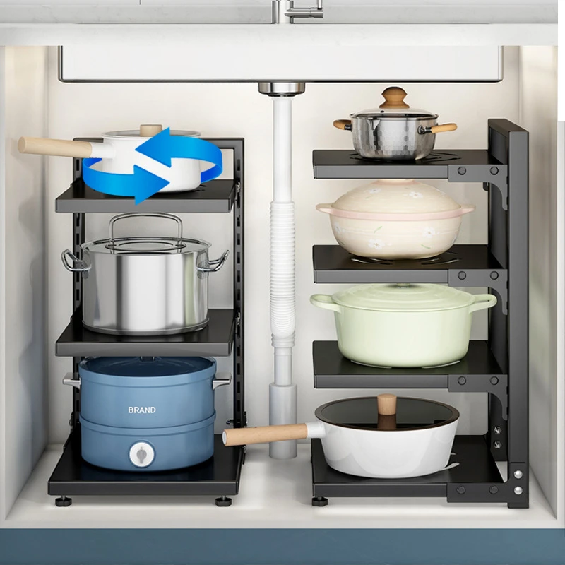 

Kitchen Multi-layer Shelving Multi-functional Household Cabinets Under The Sink Pot Stovetop Layered Pot Rack Storage Shelf