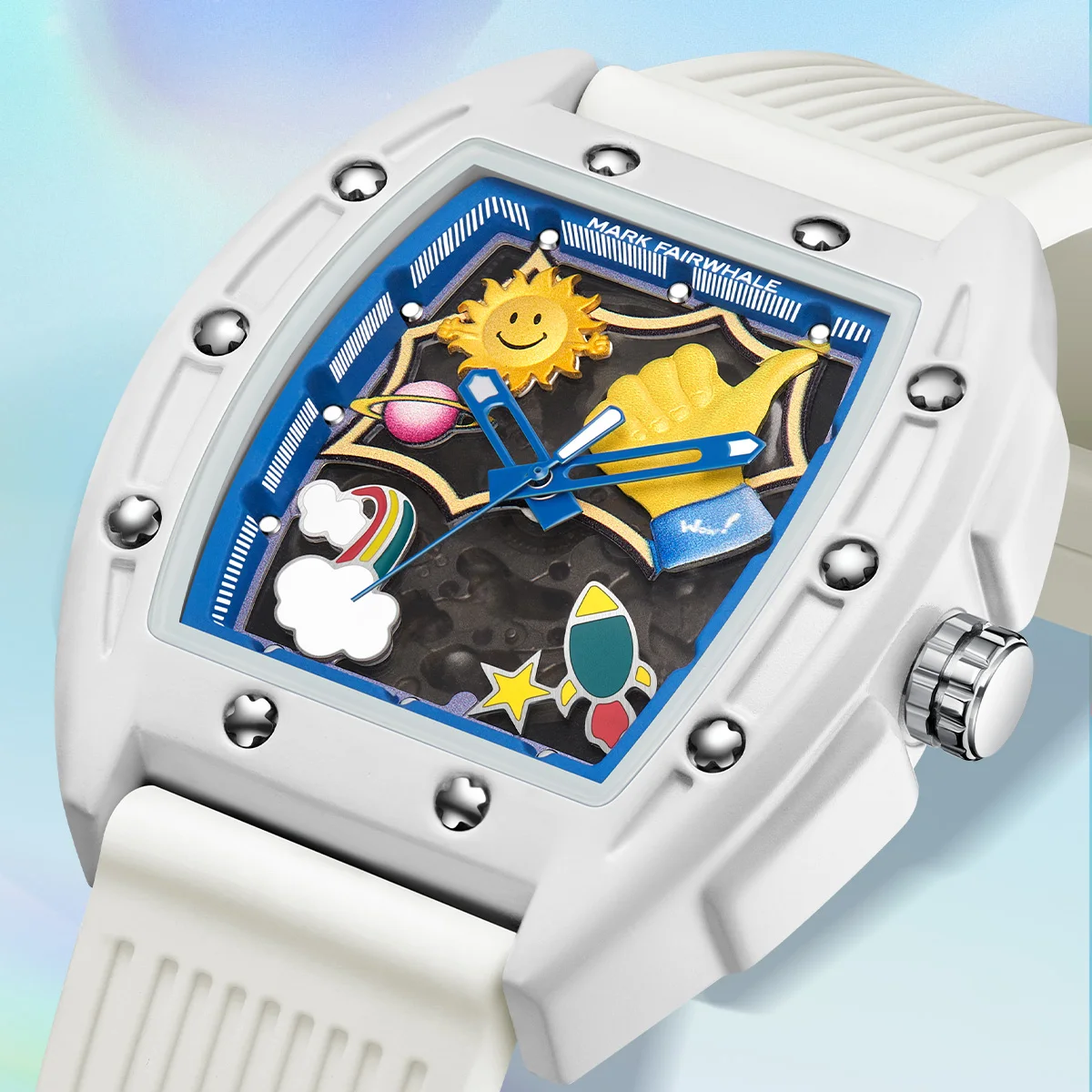 

Mark Fairwhale Casual Tonneau 3D painting Dial Automatic Mechanical Movement Luminous Silicone Strap Fashion relógios masculino