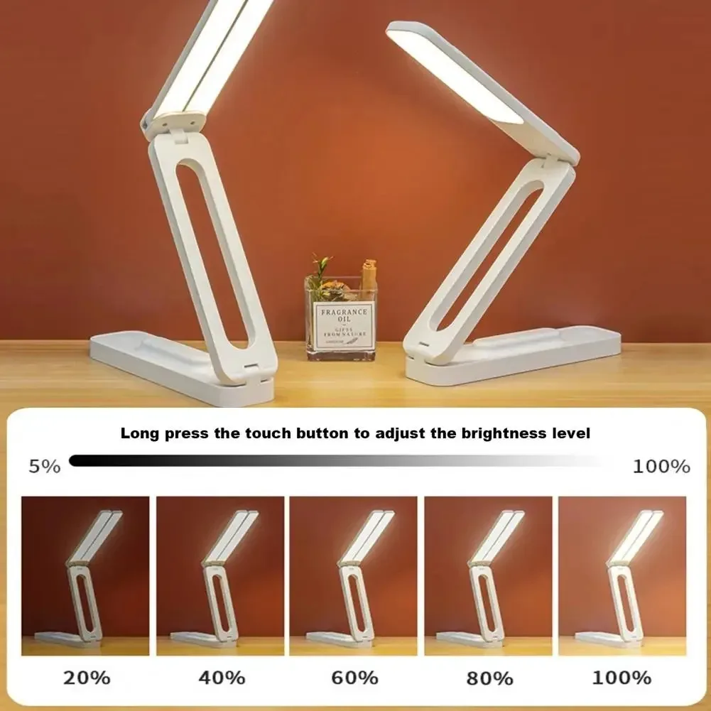 Multifuncional Foldable LED Desk Lamp, Luz do livro de leitura, Iluminação portátil recarregável para estudo ou oficial, 3 cores