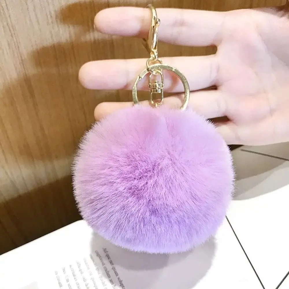 Fashion Imitation Rabbit Fur Plush Ball Pendant 8cm Hanging Decoration Fluffy Ball Keychain Solid Color Backpack Key Chain Woman