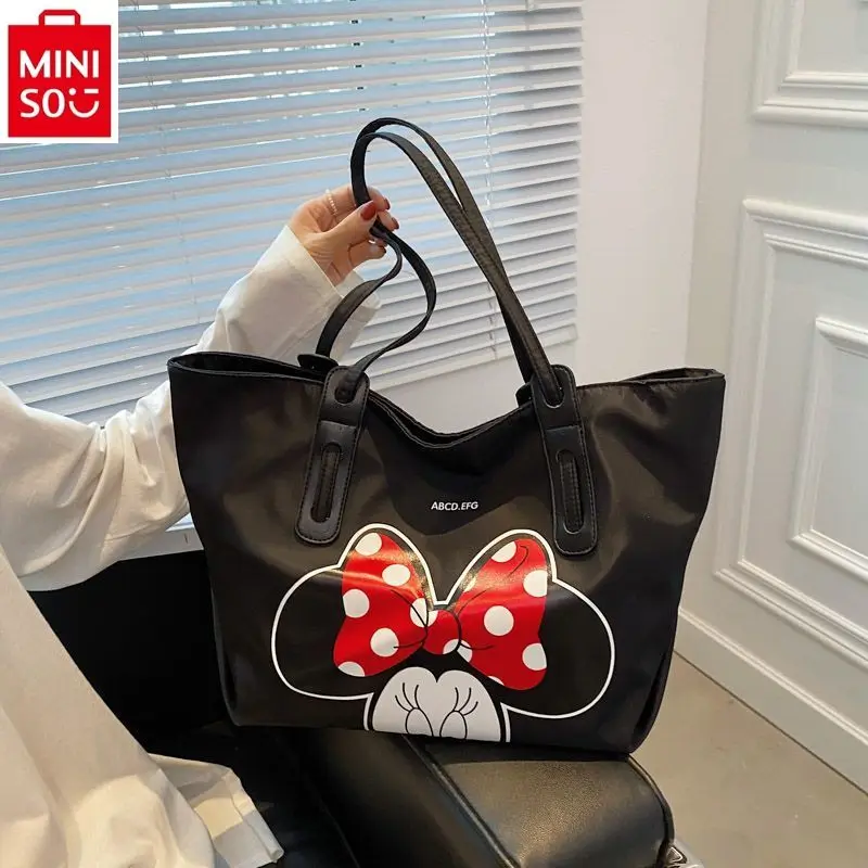 MINISO Disney Fashion High Quality Oxford Buttot Bag Women's Cute Michimini Printed Casual Large Capacity Storage Handbag