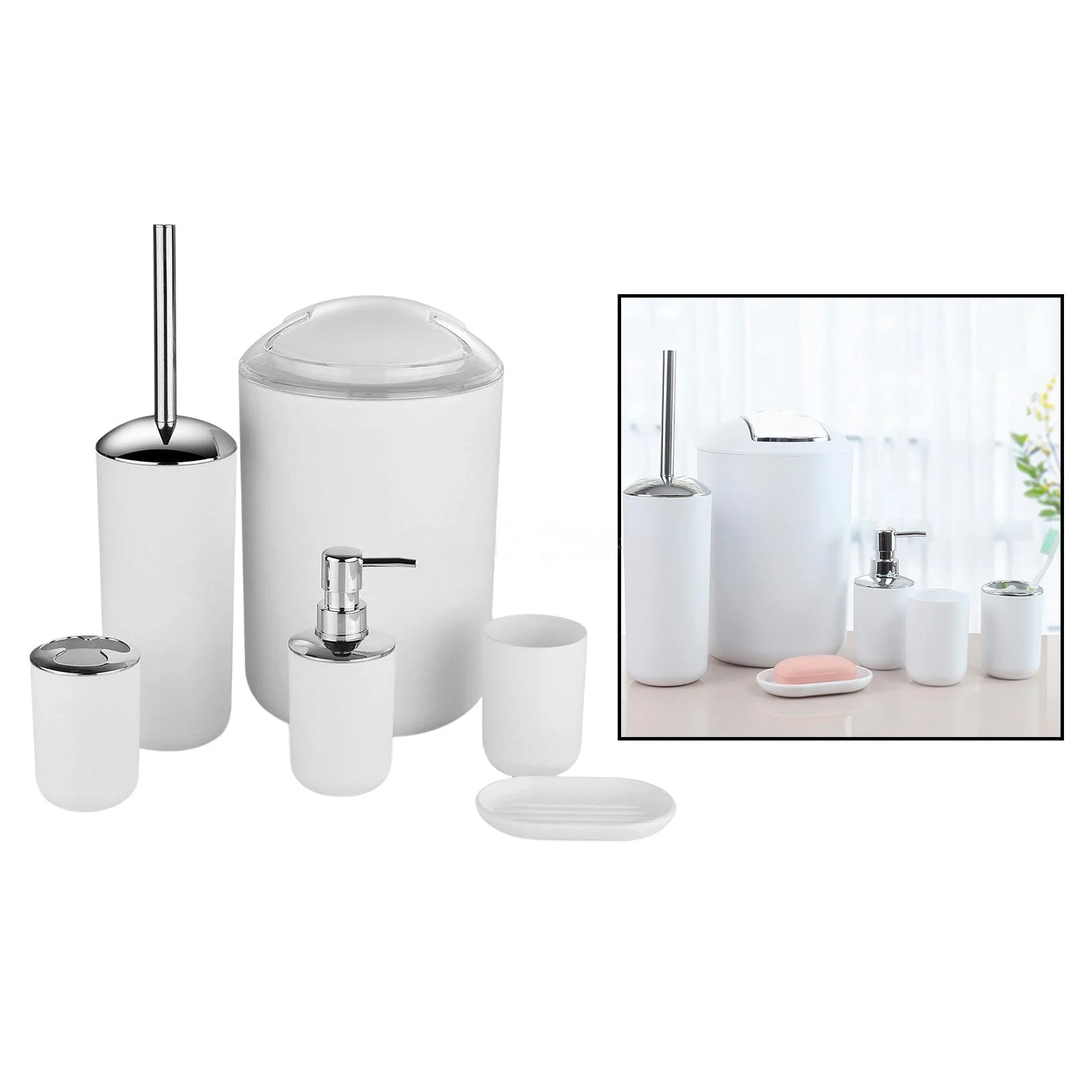 6Pcs Bathroom Accessories Set Bathroom Dispenser Shower Bathroom Accessories Set with Trash Can with Lid Shower Accessories