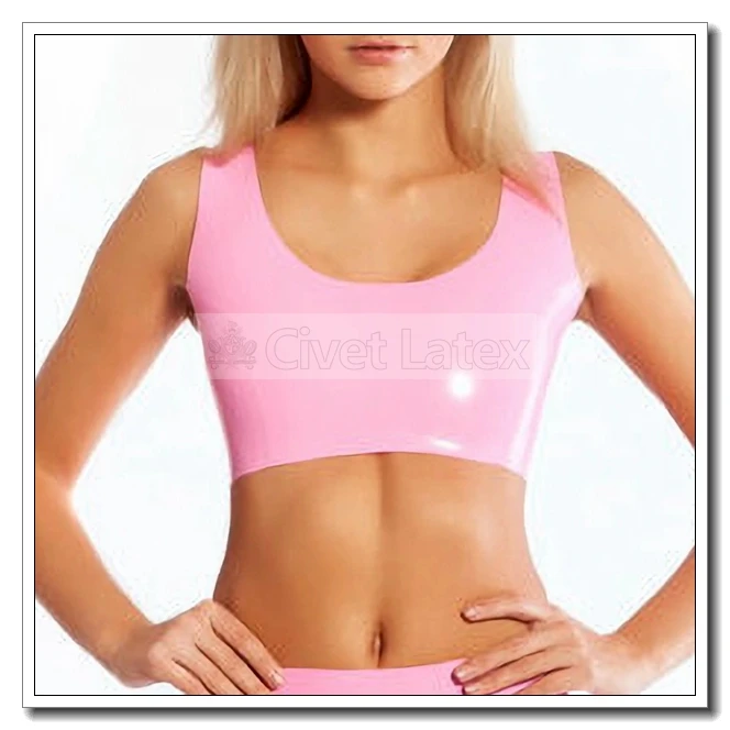 

Latex Tops Rubber Glued Tank Cute Hot Pink Tube Top Customized 0.4mm G1