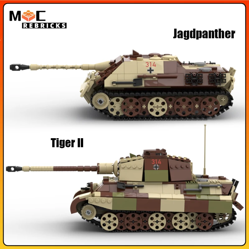 WW2 Military Tiger II Heavy Tank Building Blocks Jagdpanther Armored Vehicle Model Army Weapon DIY Bricks Sets Kids Toys Gift