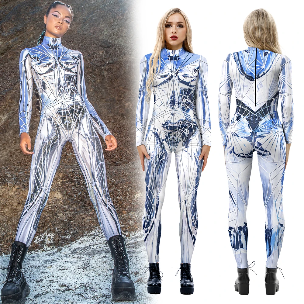 

VIP FASHION Reflect Cosplay Costume Women Halloween Party Jumpsuits Festival Holiday Zentai Bodysuits Female Elastic Outfit