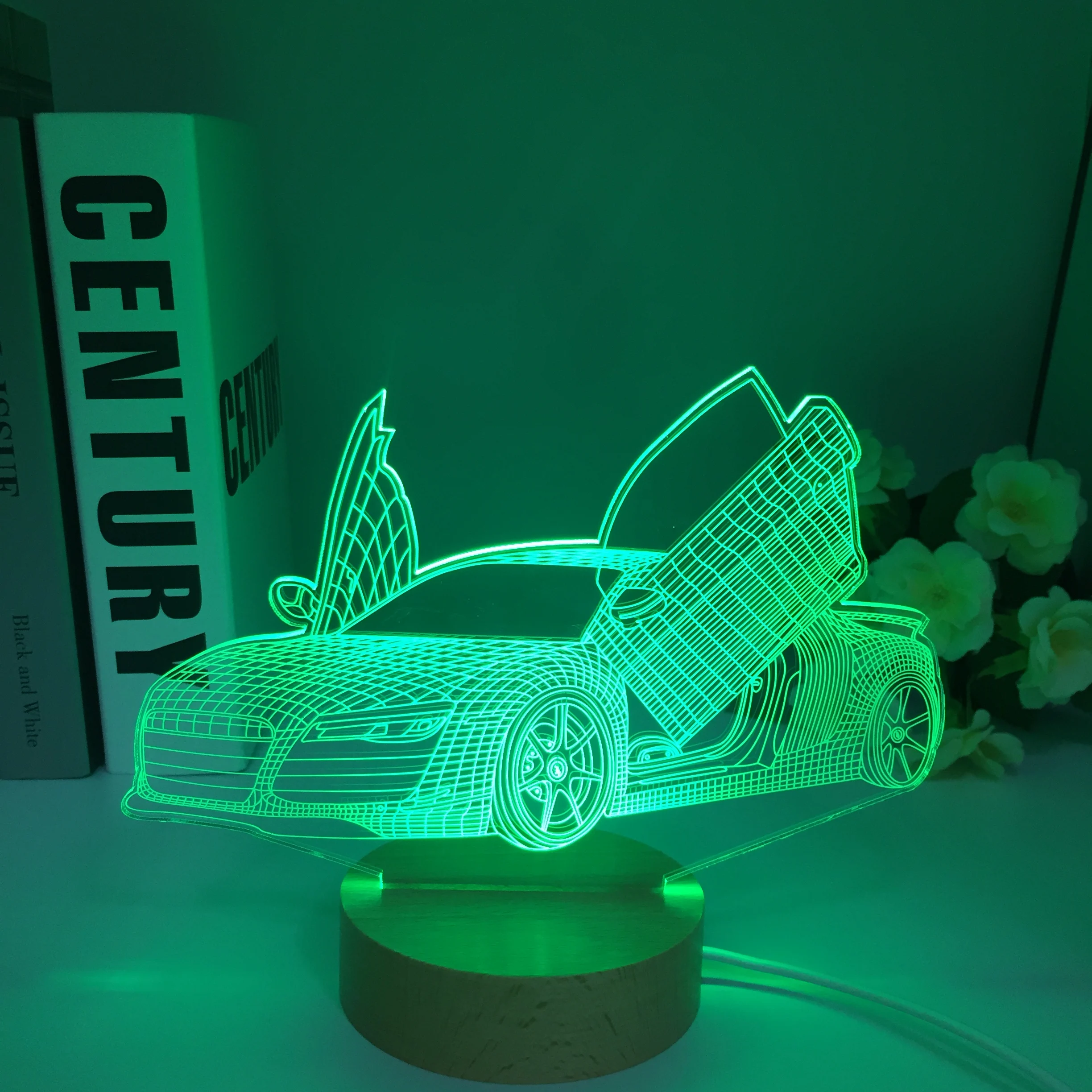 3d Illusion Lamp Sports Car Nightlight for Child Bedroom Decor Wooden Colors Changing Atmosphere Event Prize Led Night Light