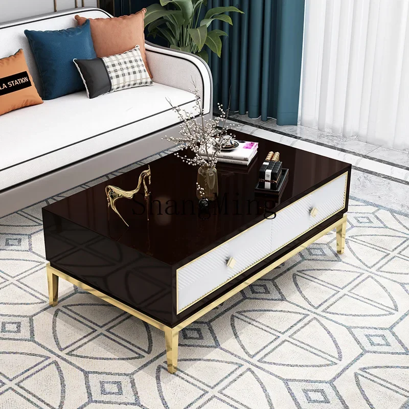 

CLLaffordable luxury light luxury post-modern TV cabinet coffee table combination set living room furniture high-grade metal sta