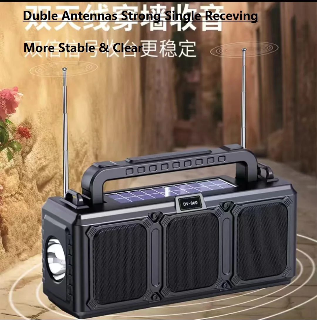 

Outdoor Bluetooth Speaker, Solar Power Supply ,FM Radio+Dual Antennas with Torch, TF-Slot, Dancing Mate Outdoor Survival Gadget