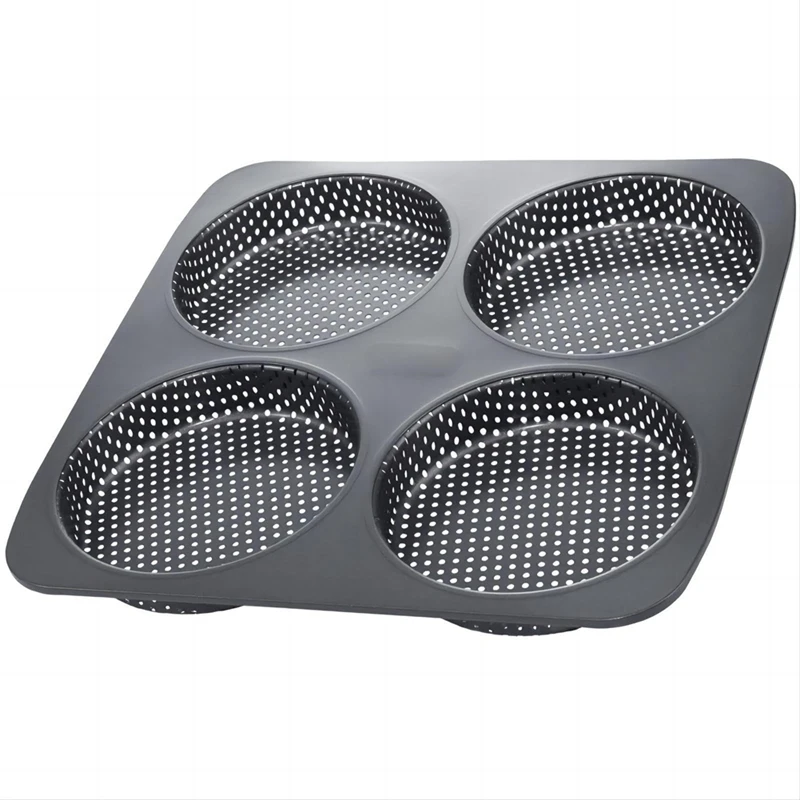 Hamburger Bun Pan, 5 Inch Non-Stick Carbon Steel Hamburger Mold, 4 Cup Big Baking Pan For Homemade Hamburger Buns