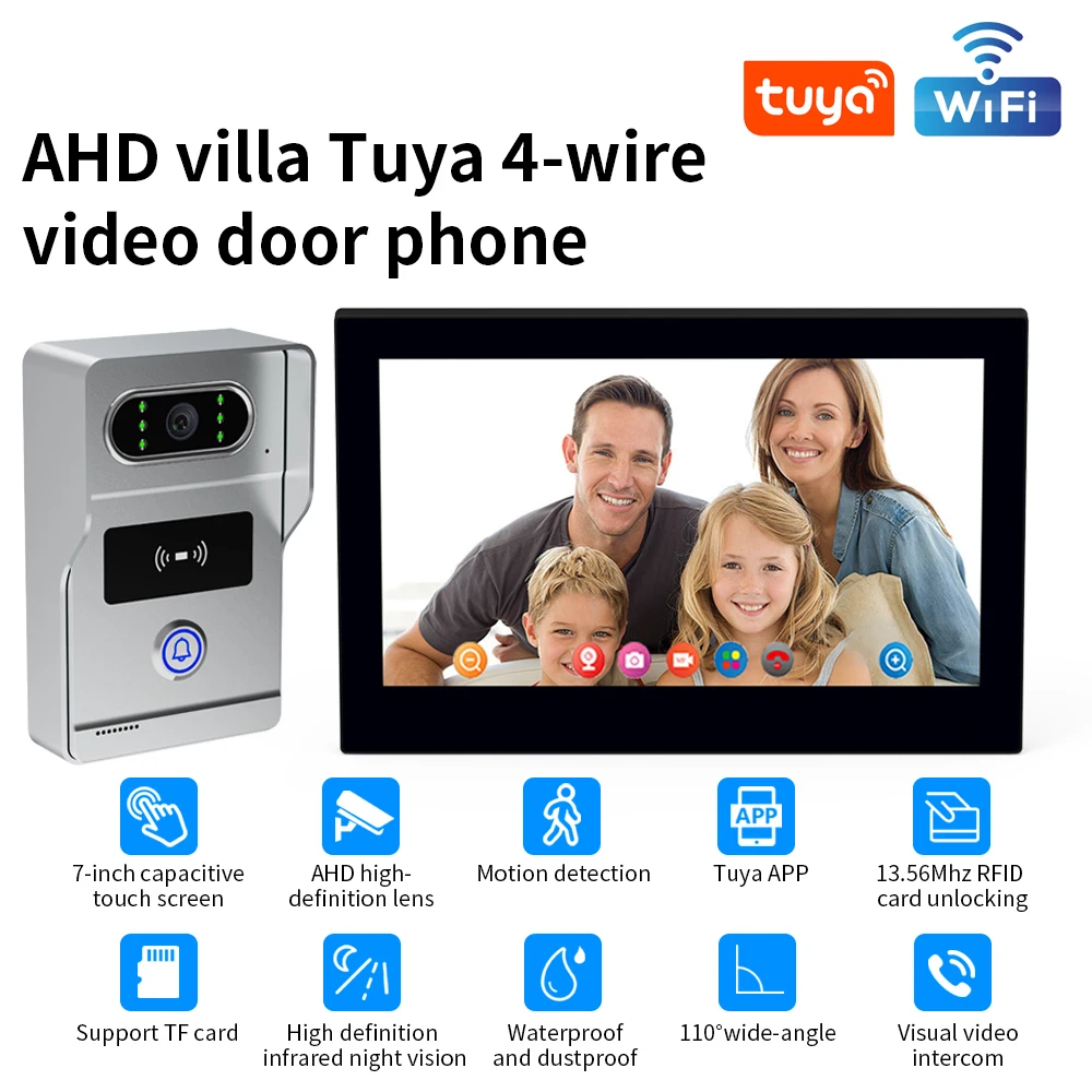 2.4G Wifi Video Doorbell System Tuya1080P Doorphone Door Camera 7 Inch Touch Screen Video Intercom Support 32GB SD card for Home