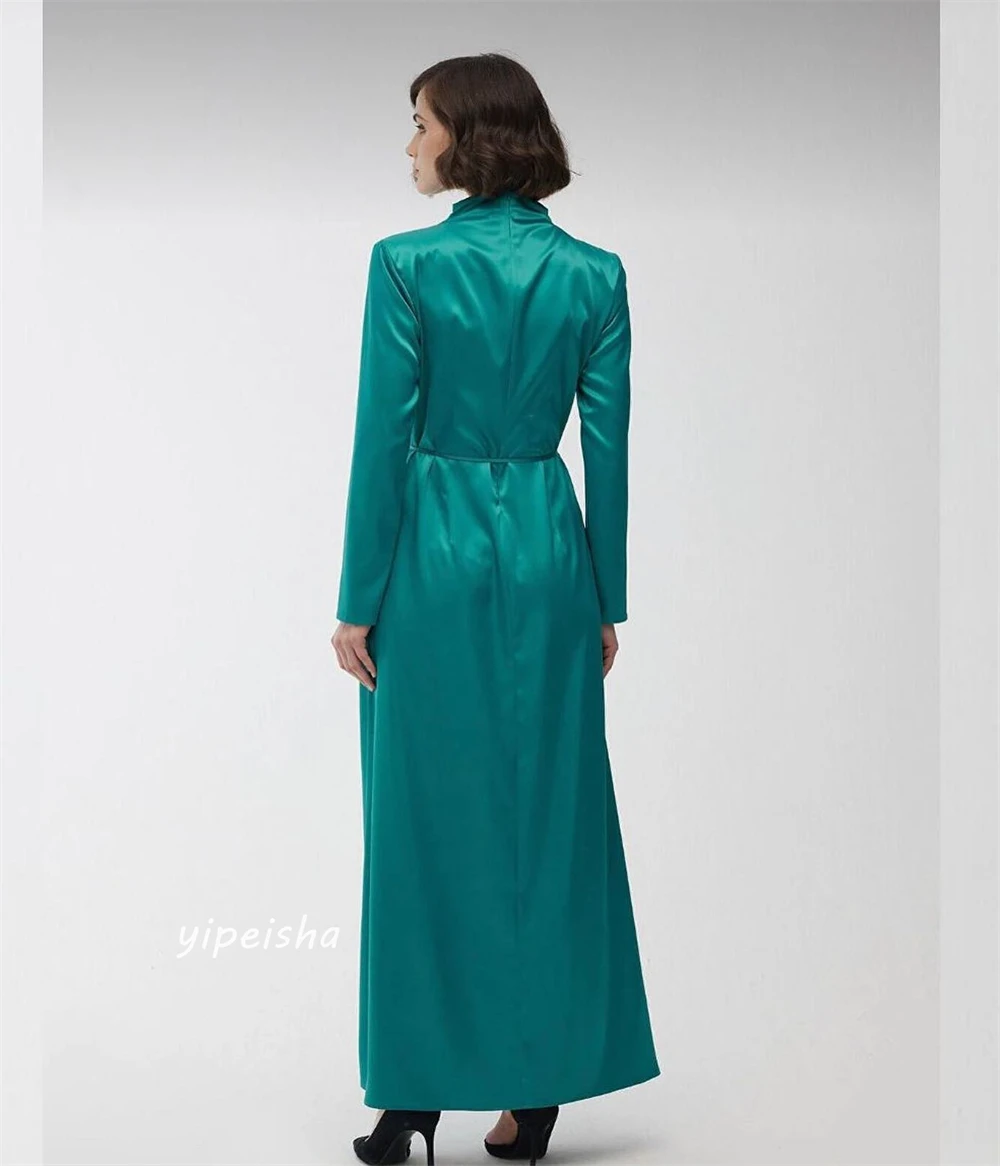 Satin Flower Party A-line High Collar Bespoke Occasion Dresses Ankle-Length Saudi Arabia