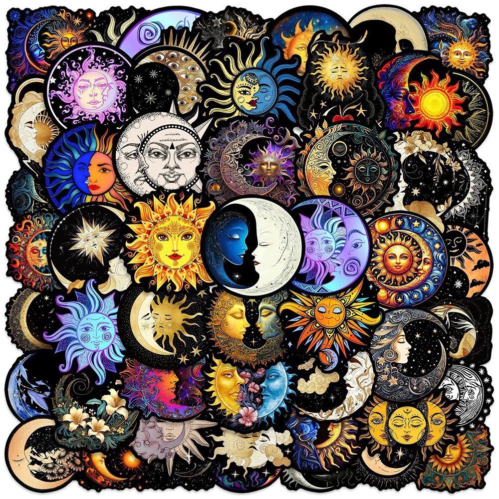 10/30/50pcs Retro Gothic Moon and Sun Stickers Art Aesthetic Decoration Decals Laptop Skateboard Phone Case Waterproof Sticker