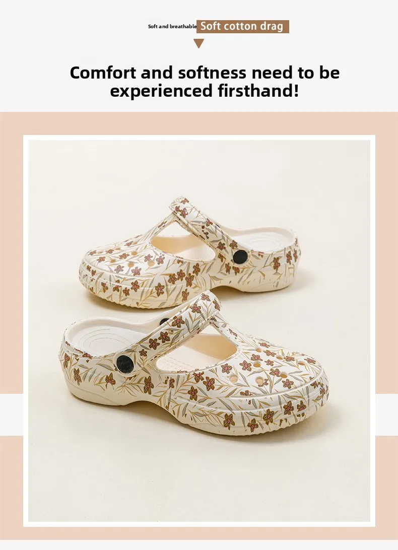 Neue Sommer-Damen-Clogs mit Aufdruck, Geschlossener Zehenbereich, Dicker Rutschfester Sohle, für Outdoor, Strand und Garten – Detail 6