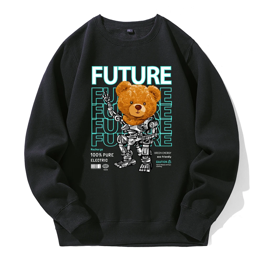 100% Pure Electric In Future Teddy Bear Men Hooded Fleece Breathable Hoodies Crew Neck Casual Hoodie Classic Harajuku Tracksuit