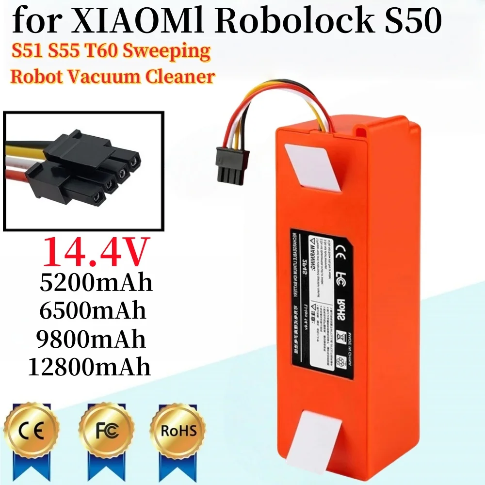 

High Capacity 14.4V 12800mAh Battery for Xiaomi Roborock S50/S51/S55/S60/S65/S5 MAX/S6 Vacuum Cleaner.